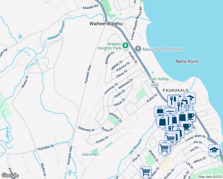 map of restaurants, bars, coffee shops, grocery stores, and more near 891 Hoomau Street in Wailuku