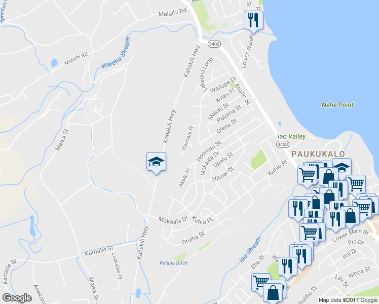 map of restaurants, bars, coffee shops, grocery stores, and more near 926 Anohea Way in Wailuku