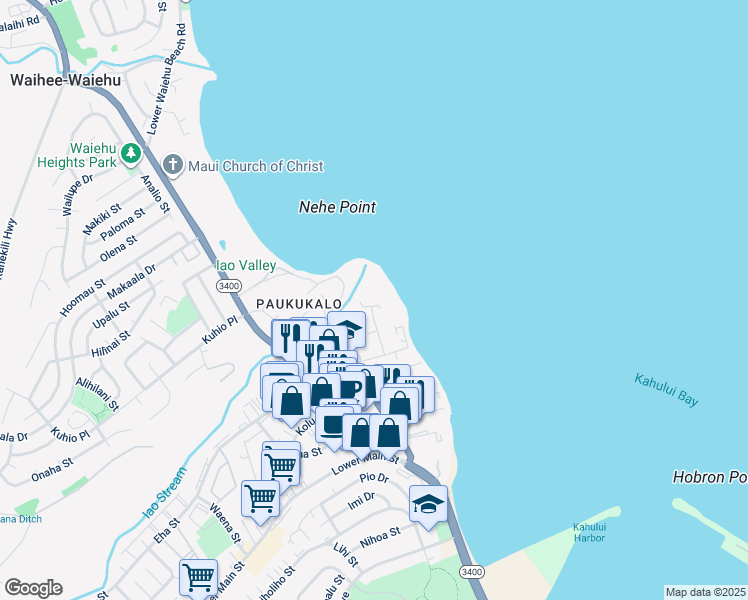 map of restaurants, bars, coffee shops, grocery stores, and more near 497 Lilihua Place in Wailuku