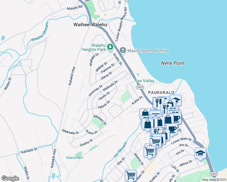 map of restaurants, bars, coffee shops, grocery stores, and more near 839 Upalu Street in Wailuku