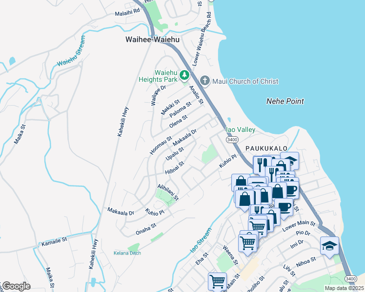 map of restaurants, bars, coffee shops, grocery stores, and more near 836 Upalu Street in Wailuku