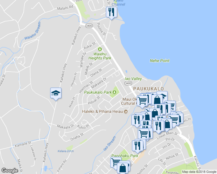 map of restaurants, bars, coffee shops, grocery stores, and more near 682 Hilinai Street in Wailuku