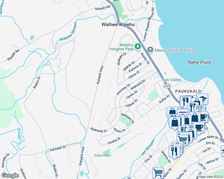 map of restaurants, bars, coffee shops, grocery stores, and more near 926 Anohea Way in Wailuku