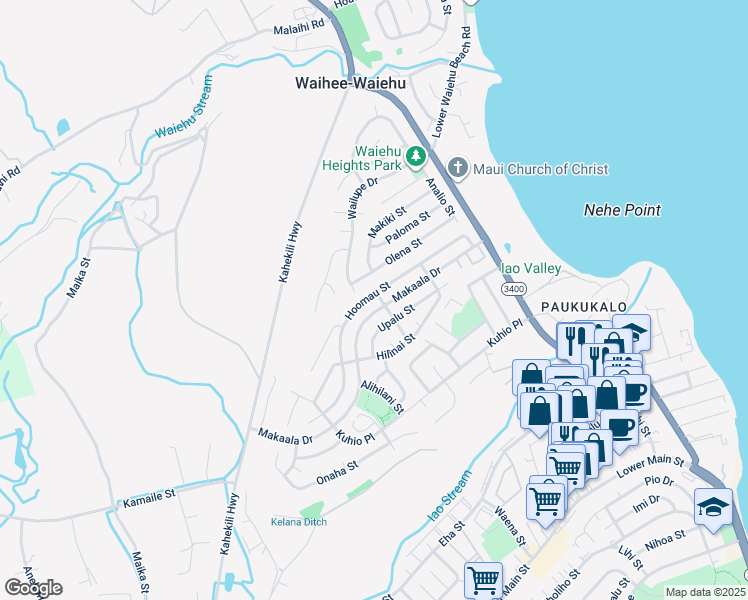 map of restaurants, bars, coffee shops, grocery stores, and more near 881 Hoomau Street in Wailuku
