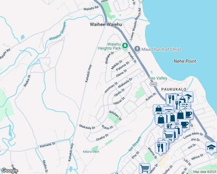 map of restaurants, bars, coffee shops, grocery stores, and more near 896 Hoomau Street in Wailuku