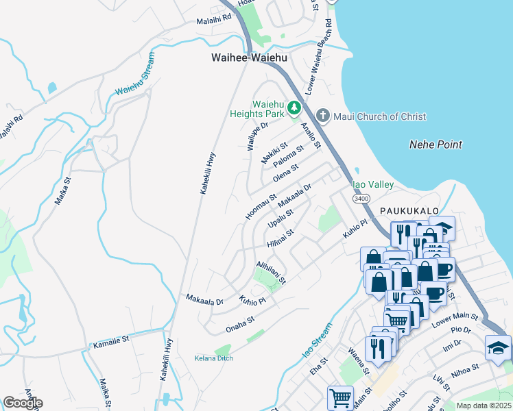 map of restaurants, bars, coffee shops, grocery stores, and more near 896 Hoomau Street in Wailuku