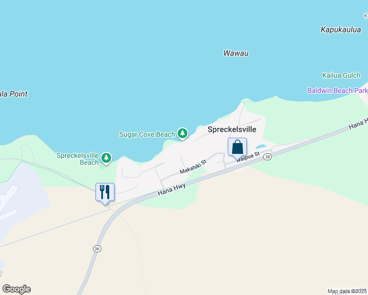 map of restaurants, bars, coffee shops, grocery stores, and more near 320 Paani Place in Paia