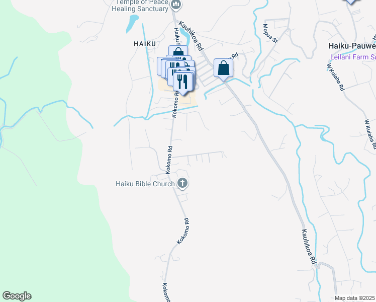 map of restaurants, bars, coffee shops, grocery stores, and more near 2561 Alohia Place in Haiku-Pauwela