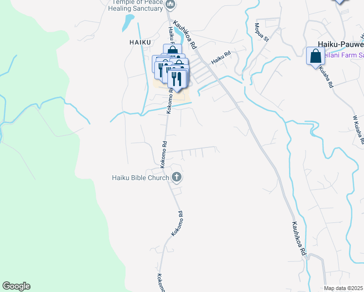 map of restaurants, bars, coffee shops, grocery stores, and more near 2561 Alohia Place in Haiku-Pauwela