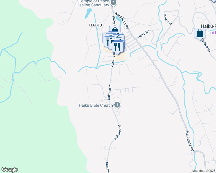 map of restaurants, bars, coffee shops, grocery stores, and more near 1000 Kokomo Road in Haiku-Pauwela