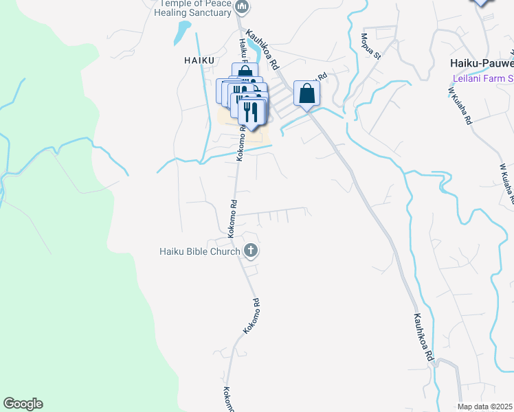 map of restaurants, bars, coffee shops, grocery stores, and more near 2561 Alohia Place in Haiku-Pauwela