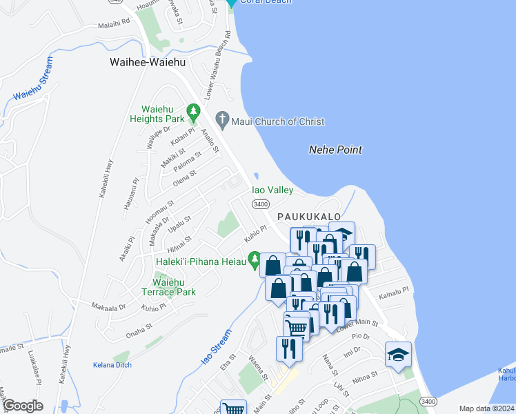 map of restaurants, bars, coffee shops, grocery stores, and more near 641 Hawaii 3400 in Wailuku