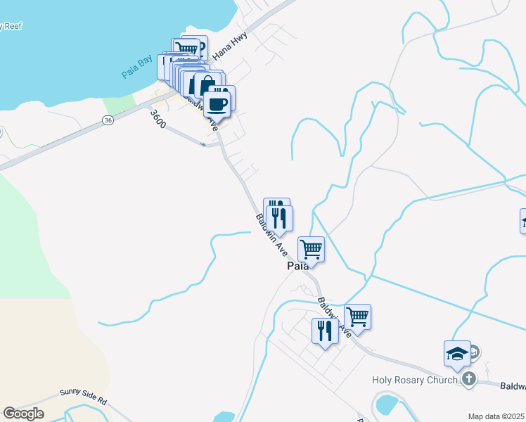map of restaurants, bars, coffee shops, grocery stores, and more near 45 Puakou Place in Paia