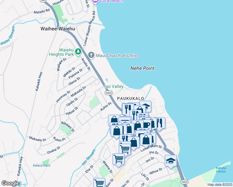 map of restaurants, bars, coffee shops, grocery stores, and more near 600 Kukona Place in Wailuku
