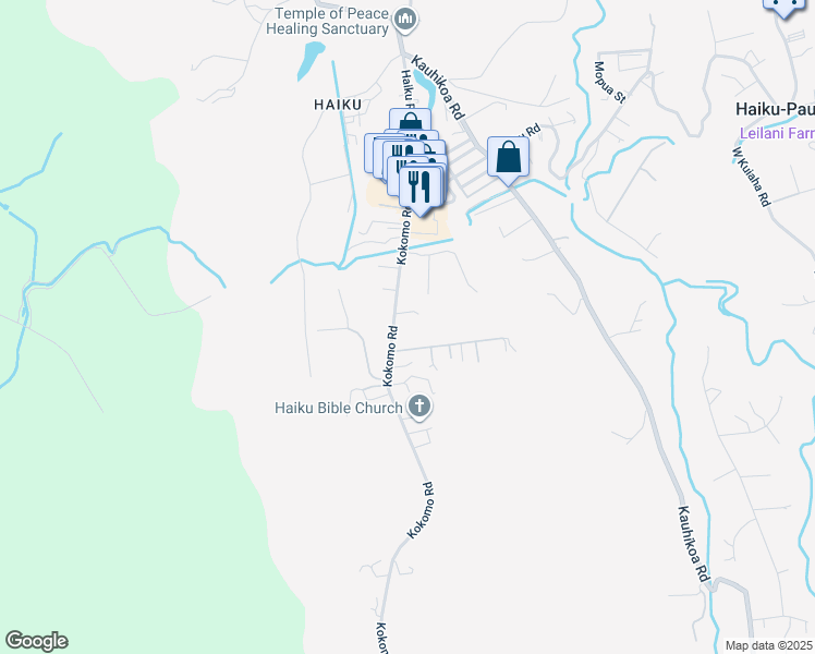 map of restaurants, bars, coffee shops, grocery stores, and more near 16 Makaio Place in Haiku-Pauwela