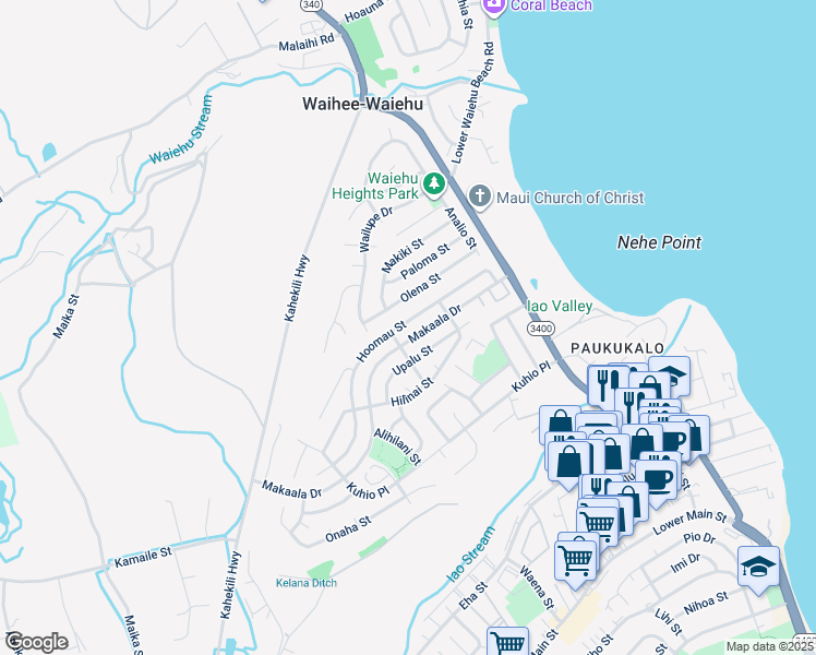 map of restaurants, bars, coffee shops, grocery stores, and more near 849 Hoomau Street in Wailuku
