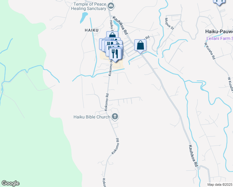 map of restaurants, bars, coffee shops, grocery stores, and more near 40 Makaio Place in Haiku-Pauwela