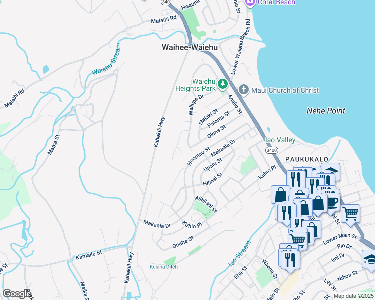 map of restaurants, bars, coffee shops, grocery stores, and more near 950 Wailupe Drive in Wailuku