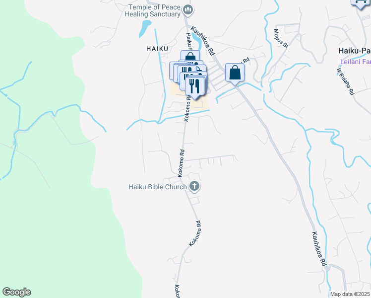 map of restaurants, bars, coffee shops, grocery stores, and more near 15 Koi Koi Place in Haiku-Pauwela