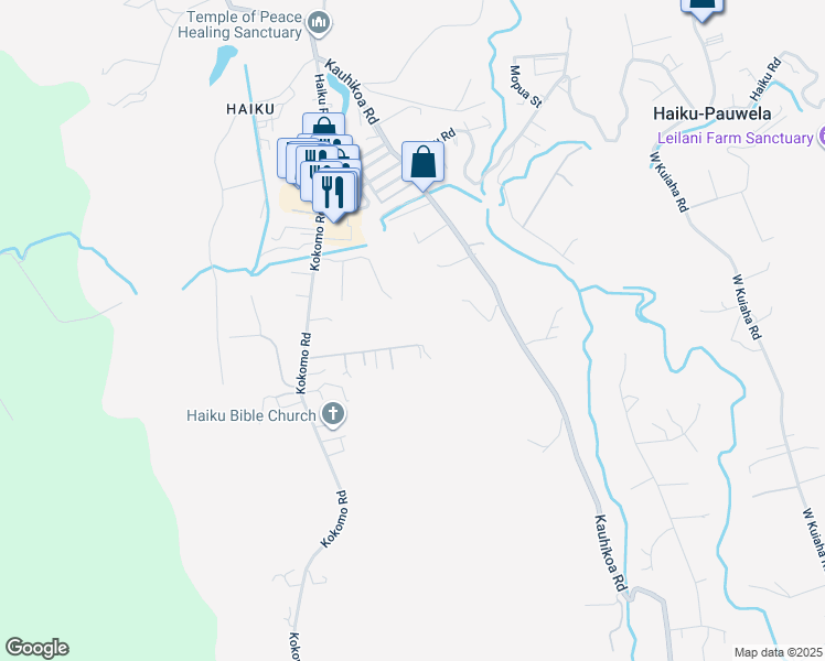 map of restaurants, bars, coffee shops, grocery stores, and more near 2553 Alohia Place in Haiku-Pauwela