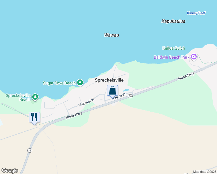 map of restaurants, bars, coffee shops, grocery stores, and more near 34 Nonohe Place in Paia