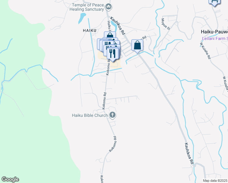 map of restaurants, bars, coffee shops, grocery stores, and more near 40 Makaio Place in Haiku-Pauwela