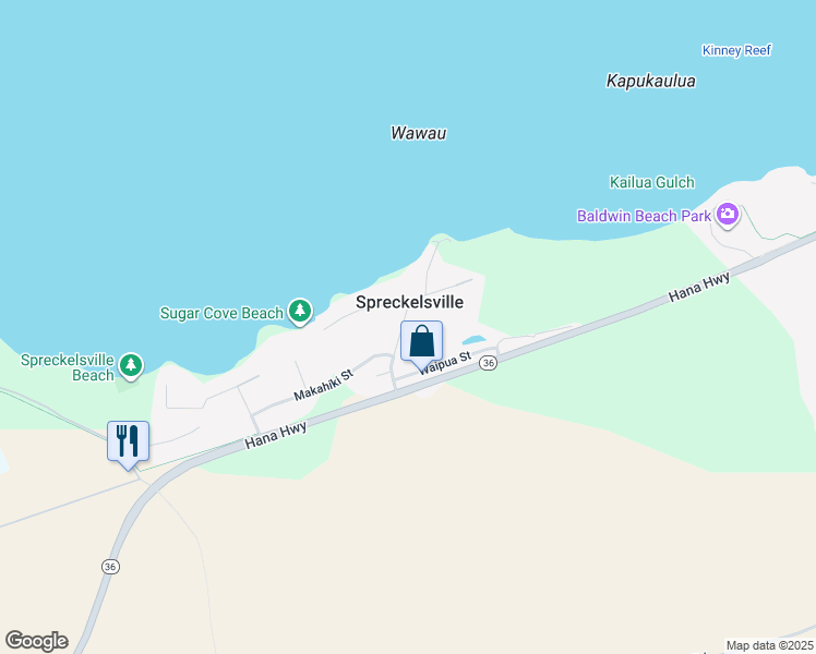 map of restaurants, bars, coffee shops, grocery stores, and more near 34 Nonohe Place in Paia