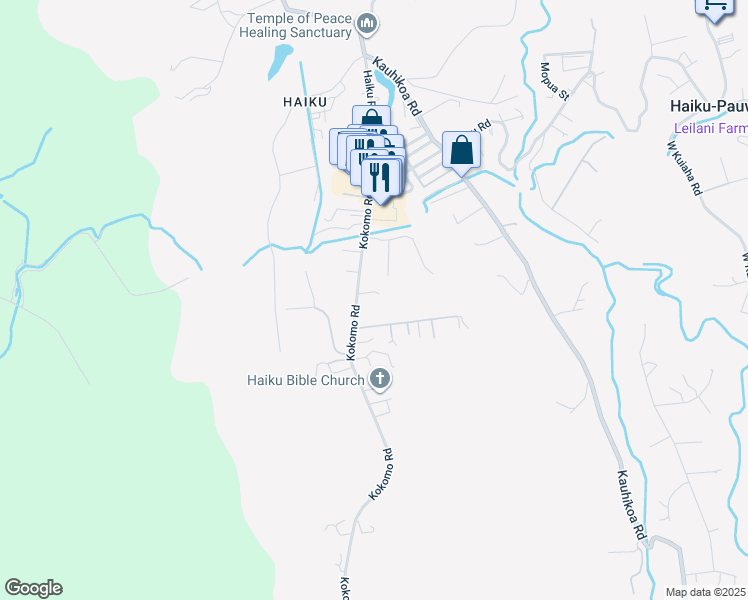 map of restaurants, bars, coffee shops, grocery stores, and more near 30 Makaio Place in Haiku-Pauwela
