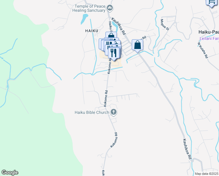 map of restaurants, bars, coffee shops, grocery stores, and more near 16 Makaio Place in Haiku-Pauwela