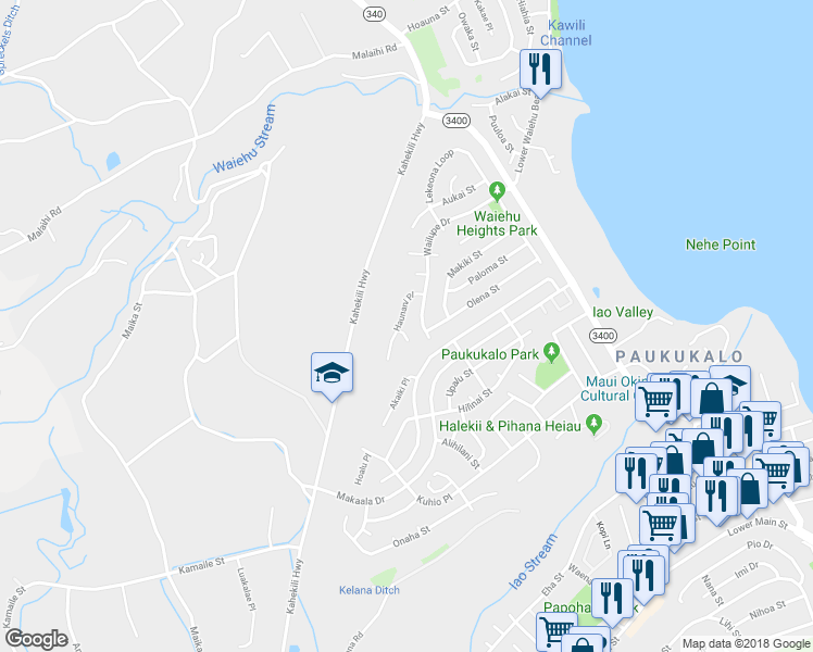 map of restaurants, bars, coffee shops, grocery stores, and more near 885 Haunani Place in Wailuku