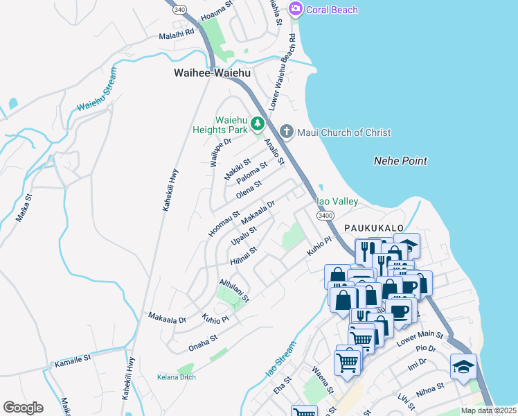 map of restaurants, bars, coffee shops, grocery stores, and more near 814 Makaala Drive in Wailuku