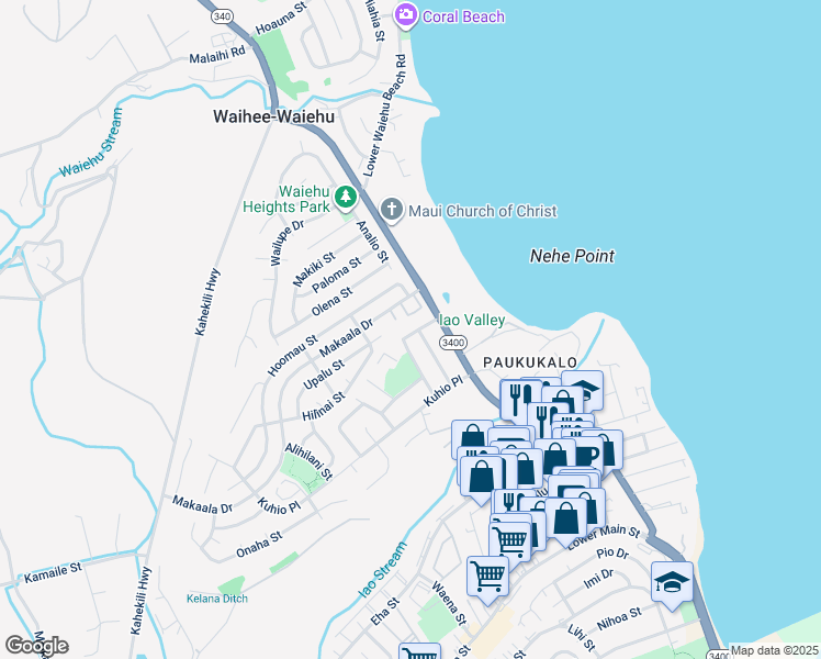 map of restaurants, bars, coffee shops, grocery stores, and more near 740 Kealii Drive in Wailuku
