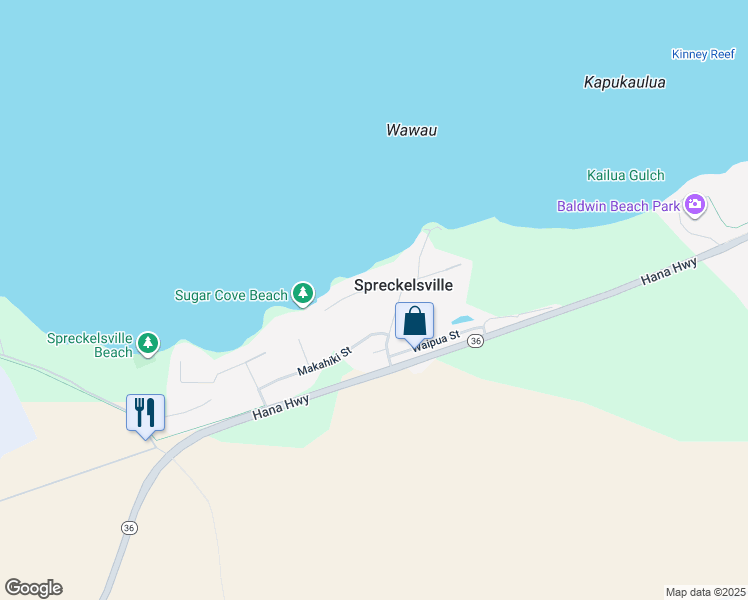 map of restaurants, bars, coffee shops, grocery stores, and more near 305 Paani Place in Paia