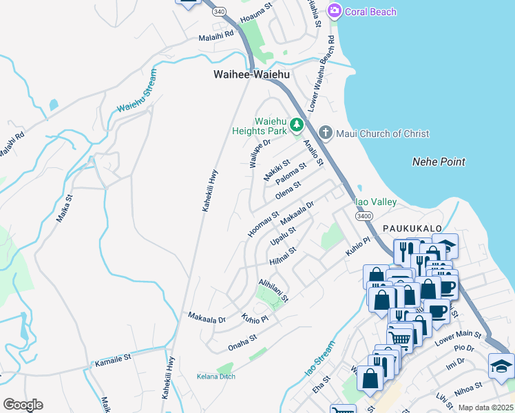 map of restaurants, bars, coffee shops, grocery stores, and more near 924 Wailupe Drive in Wailuku