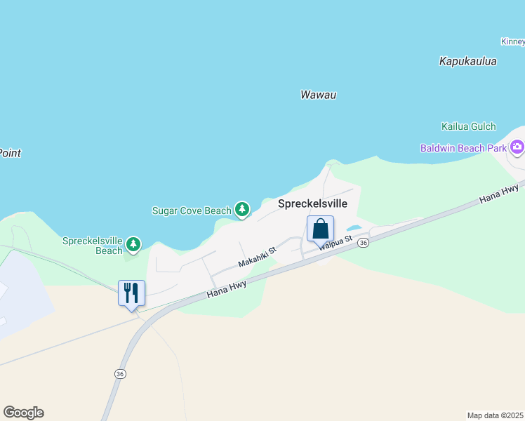 map of restaurants, bars, coffee shops, grocery stores, and more near 316 Paani Place in Paia