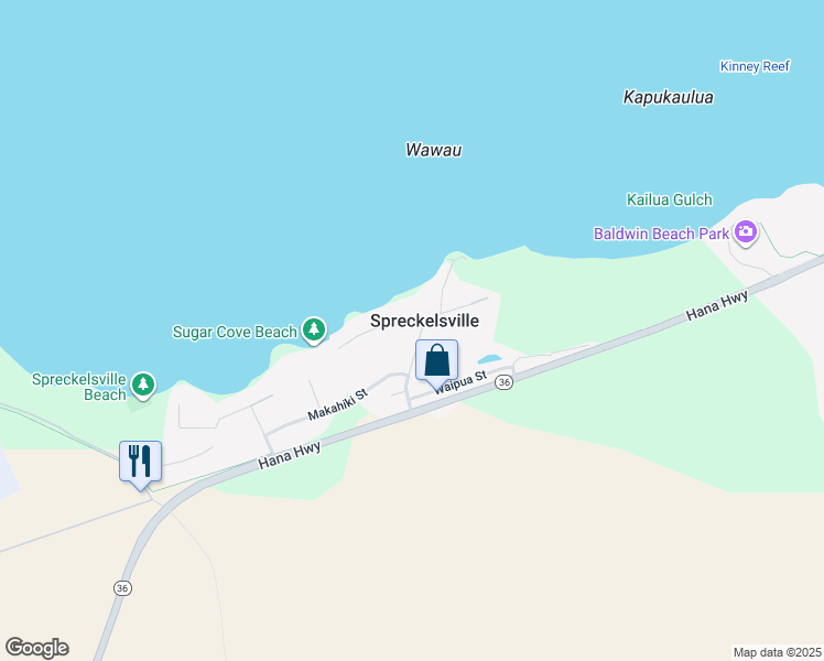 map of restaurants, bars, coffee shops, grocery stores, and more near 301 Paani Place in Paia