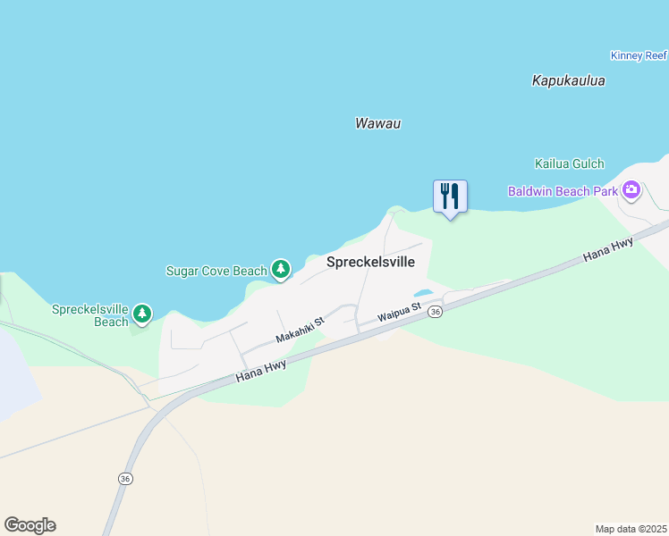 map of restaurants, bars, coffee shops, grocery stores, and more near 0 Paani Place in Paia