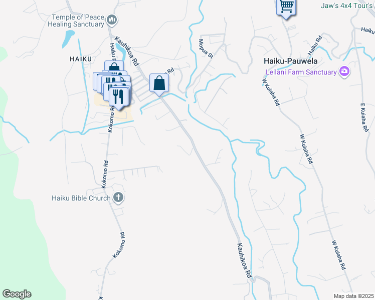 map of restaurants, bars, coffee shops, grocery stores, and more near 998 Kauhikoa Road in Haiku-Pauwela
