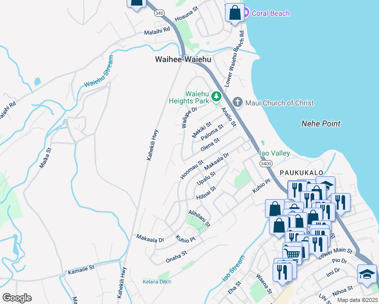 map of restaurants, bars, coffee shops, grocery stores, and more near 938 Makiki Street in Wailuku