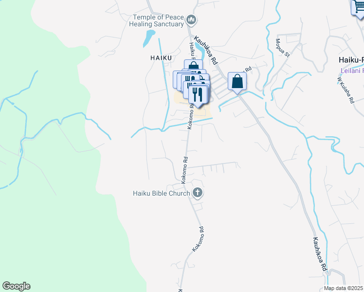 map of restaurants, bars, coffee shops, grocery stores, and more near 15 Koi Koi Place in Haiku-Pauwela