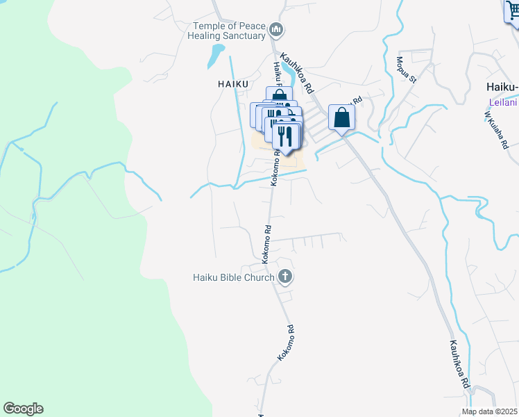 map of restaurants, bars, coffee shops, grocery stores, and more near 25 Koi Koi Place in Haiku-Pauwela