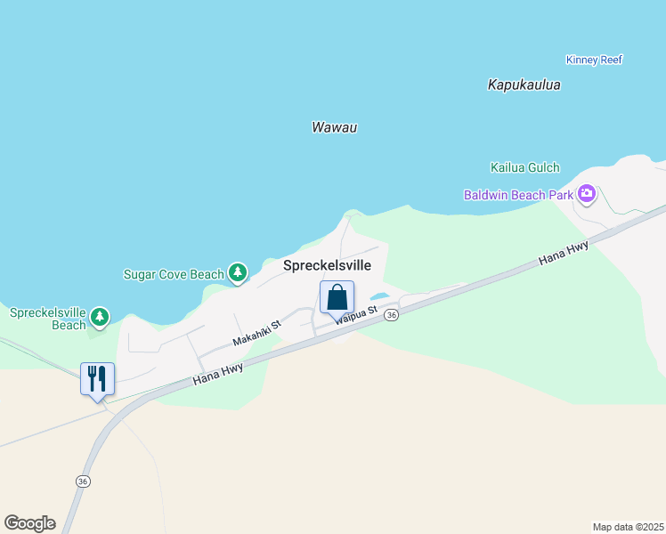 map of restaurants, bars, coffee shops, grocery stores, and more near 40 Nonohe Place in Paia