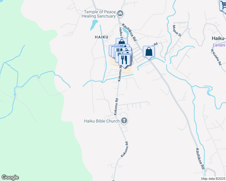 map of restaurants, bars, coffee shops, grocery stores, and more near 25 Koi Koi Place in Haiku-Pauwela