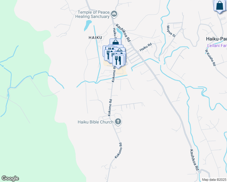 map of restaurants, bars, coffee shops, grocery stores, and more near 943 Kokomo Road in Haiku-Pauwela