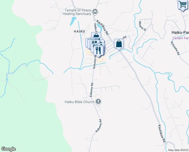 map of restaurants, bars, coffee shops, grocery stores, and more near 943 Kokomo Road in Haiku-Pauwela