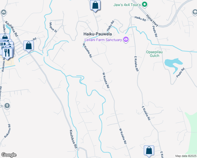 map of restaurants, bars, coffee shops, grocery stores, and more near 820 West Kuiaha Road in Haiku-Pauwela