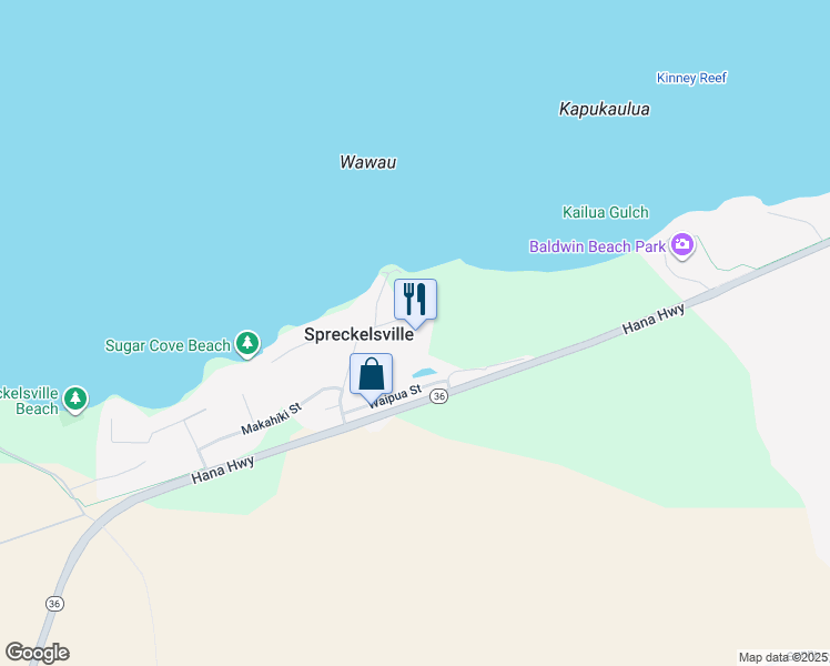 map of restaurants, bars, coffee shops, grocery stores, and more near 50 Nonohe Place in Paia