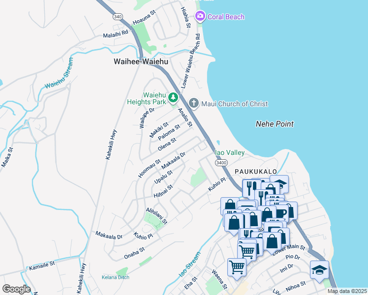 map of restaurants, bars, coffee shops, grocery stores, and more near 783 Hoomau Street in Wailuku