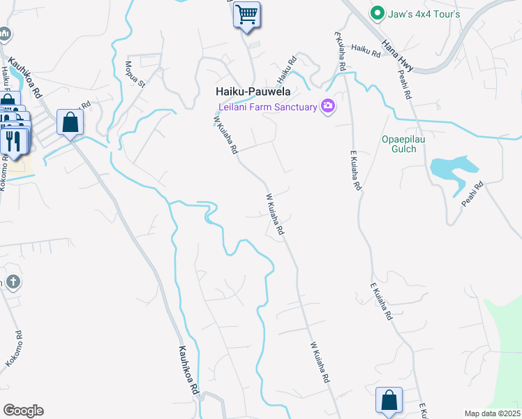 map of restaurants, bars, coffee shops, grocery stores, and more near 808 West Kuiaha Road in Haiku-Pauwela