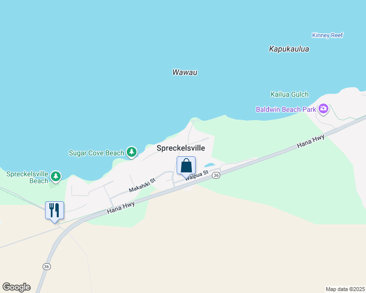 map of restaurants, bars, coffee shops, grocery stores, and more near 0 Paani Place in Paia